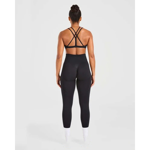 Soutien-gorge de sport noir pour femme, col rond, dos nageur, maintien moyen, sans couture, respirant, pour yoga et activités sportives - Product Image 2