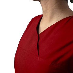 Women's Red <b>Scrub</b> Set V-Neck Short Sleeve With Pockets Hospital Uniform Woven Cotton Polyester Blend - Product Image 4