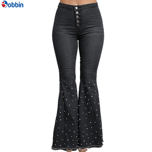 Nuevos Jeans de Mujer Talla Grande, Diseño Casual Moderno, Alta Calidad, Estilo Urbano, con Cuentas, Ajustados, Elásticos y Acampanados - Product Image 4