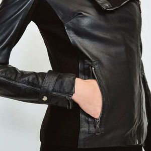 Veste en cuir pour femmes, style motard, tendance, respirante, détails en coton, prix abordable - Product Image 4