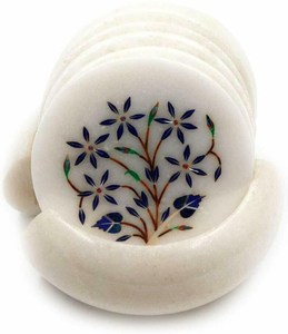 Sous-verres de luxe en marbre, motif floral vintage incrusté, pour thé, café, bière, vin - Product Image 2