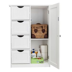 Mobiletto da Bagno Bianco a Singola Anta con 4 Cassetti, Accessorio per Arredamento - Product Image 3