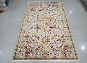 Alfombra de Lana Hecha a Mano, Color Azul Marfil, Patrón Geométrico Ikat, Alfombra Decorativa para Sala de Estar o Dormitorio - Product Image 2