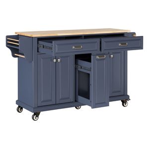 Carrello da Cucina a 5 Ruote con Armadietto e 2 Cassetti Superiori, Isola da Cucina con Piano in Legno di Gomma - Product Image 4