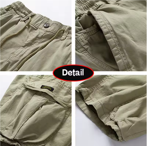 Shorts cargo d'été pour hommes, couleur unie, taille élastique, coupe ample, formel, confortable, droit, respirant, broderie frontale, 100 % coton - Product Image 6