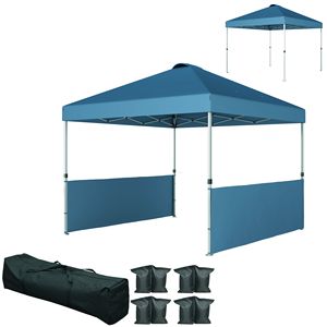 Tenda a Baldacchino Pop-up Blu Scuro 3x3 Metri con 2 Pareti Laterali e Borsa con Ruote, Riparo Solare Istantaneo con Protezione UV50+ - Product Image 1