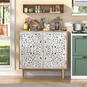 Meuble de cuisine moderne en bois massif, armoire de rangement haute avec tiroirs, étagères réglables, buffet autoportant, écologique et résistant à l'eau - Product Image 2