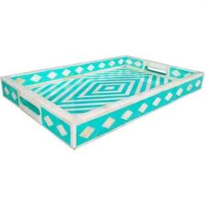 Handmade Luxury Mother of Pearl Inlay Round Serving Tray Turquoise Floral Capiz Shell <b>Mosaic</b> Decorative Ottoman Tray for Home - Product Image 2