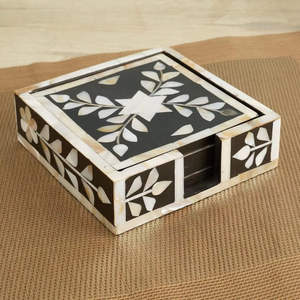 Juego de 4 Posavasos de Madera Hechos a Mano, Modernos, Personalizables con Logotipo, Diseño de Incrustaciones de Hueso de Alta Calidad para Mesa de Té y Café - Product Image 5