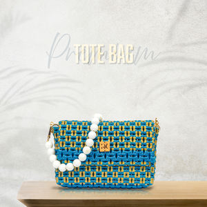 Elegant <b>Blue</b> and Gold Tote Handbag with Pearl Handle Sophisticated Stylish Shoulder <b>Bag</b> for Women Perfect for <b>Parties</b> and Daily - Product Image 3