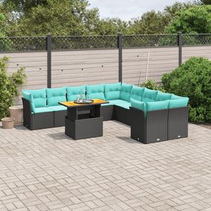 Juego de Sofás de Patio de 11 Piezas en Poliratán Negro con Cojines, Muebles Elegantes para Exteriores - Product Image 1