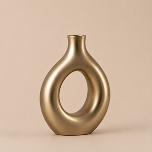 Vase moderne en aluminium à centre creux / Vase doré en forme de donut, artisanat Metalmark, fait main, pour mariage, Diwali, décoration de table - Product Image 2