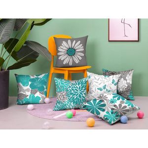 Set di 6 Copricuscini Moderni Turchese 18x18 Pollici, Fodere Decorative Grigio Teal con Motivo Floreale a Margherita per Divano - Product Image 4