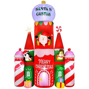 Château gonflable géant de Noël de 118 pouces avec lumières clignotantes pour décorations extérieures de jardin - Product Image 1