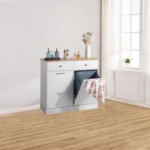 Moderno Mobiletto Bianco per Rifiuti da Cucina con 2 Ante, 2 Cassetti e 2 Sacchi in Acciaio Inox per Vestiti Sporchi e Conservazione Rifiuti - Product Image 2