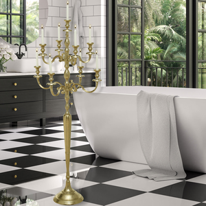 Porte-bougie en aluminium doré de qualité supérieure, élégant et unique, pour la décoration de mariage, de fête ou de table à manger, à bas prix. - Product Image 1