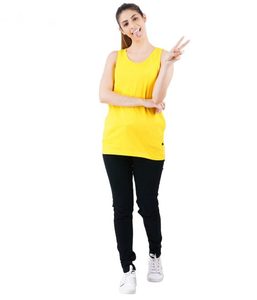 Débardeur jaune sans manches pour femme, col rond, tricoté, respirant, couleur unie, tenue de sport décontractée - Product Image 1