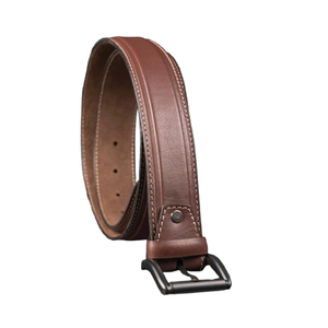 Ceinture en cuir véritable élégante pour homme OEM 2026, logo personnalisé, haute qualité, faite à la main, bordure en plumes, marron foncé, alliage, formelle, imperméable - Product Image 1