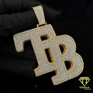 Iced Out Custom TB <b>Initial</b> Pendant <b>Necklace</b> in 925 Sterling <b>Silver</b> with Round Moissanite Jewelry for Men Women - Product Image 4