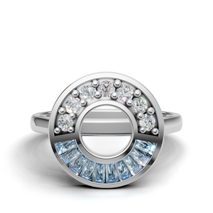 18K Gold <b>Blue</b> Baguette Cut Halo Statement <b>Ring</b> with Round Pave Stones Luxury Cocktail <b>Ring</b> - Product Image 1