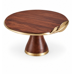 <b>Top</b> Seller Wooden <b>Cake</b> Stand with <b>Gold</b> Metal Olive Branch Accent Pedestal Dessert Display Platter for Wedding Party Decor - Product Image 6