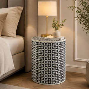 Bone Inlay Side <b>Table</b> Round End <b>Table</b> Modern Farmhouse <b>Bedside</b> Cabinet Decorative Living Room Furniture - Product Image 4
