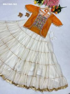 Festival Wear Rangoli Crush with Lumpi Lace work & Flared <b>White</b> <b>Lehenga</b>-Readymade Print-Embroidery Blouse Pair Indian Supplier - Product Image 3