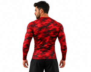 Custom <b>Men's</b> Red Camouflage <b>Compression</b> Rash Guard Long Sleeve Gym <b>Shirt</b> Athletic Fitness Training Workout Sportswear Base Layer - Product Image 4