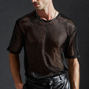 Camiseta de malla transparente para hombre, cuello redondo, manga corta, para discoteca, playa y natación - Product Image 2