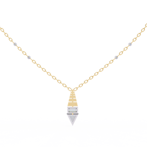 Collier pendentif en or rose 14 carats à motif géométrique pour femme, serti de diamants de laboratoire taille baguette et taille triligne, bijoux modernes - Product Image 4