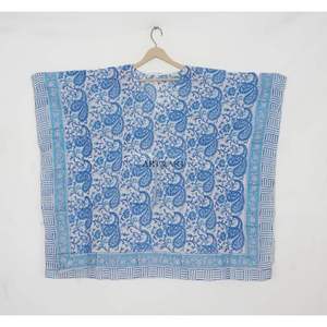 Vestidos azules indios para mujer, vestidos cortos tipo caftán, los mejores vestidos de mujer con estampado a mano. - Product Image 2