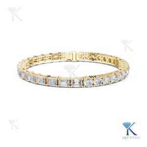 Lab Grown Diamond Alternating Emerald Cut Bracelet 14K <b>Solid</b> <b>Gold</b> Fine Unisex Luxury Jewelry Gift - Product Image 1