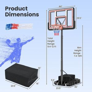 Sistema di Canestro da Basket Portatile Regolabile con Tabellone, Cerchio, Palo e Rete per Allenamento all'Aperto e Scolastico - Product Image 4