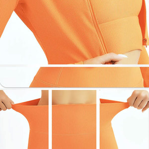 Women's Gym <b>Workout</b> 3 Piece Yoga Outfit Sports Bra Leggings <b>Jacket</b> Solid Front Custom Fitness Clothing Wholesale - Product Image 5