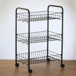 Contemporary Iron <b>Kitchen</b> Trolley Stand With Large <b>Vegetable</b> Basket Storage And Rust Resistant Iron Material - Product Image 5
