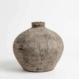 Vase rond en terre cuite rustique Buano, fait main, pot en argile, récipient décoratif en grès, vente en gros - Product Image 1