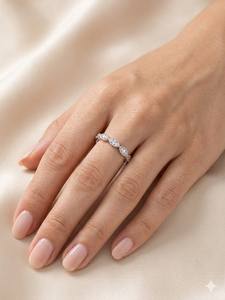 Anillo de boda de diamantes en racimo marquesa abierto con oro macizo de 14K, anillo de promesa ajustable de puño abierto para mujer - Product Image 6