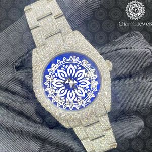 Reloj de Lujo para Hombre Charm Jewels, con Bisel de Diamantes de Acero Inoxidable, Esfera Azul, Movimiento Mecánico Analógico, Fecha Automática, Resistente al Agua 10 Bar - Product Image 4