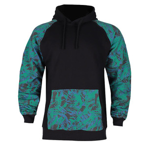 <b>Men's</b> Black Hooded Sweatshirt With Green Blue <b>Camo</b> Raglan Sleeves Sublimation Print Casual Autumn Wear Regular Fit - Product Image 2