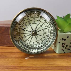 Boussole à visage ouvert en laiton, instrument de navigation nautique rond, plaqué or, poli, décoration de bureau Feng Shui, cadeau pour la maison et les voyages - Product Image 6