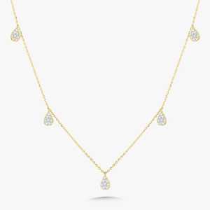 Tear Drop Diamond Station Necklaces 14K 18K Solid Gold Pave Set Round Cut Lab Grown Minimalist Elegant Everyday Layering Chain's - Product Image 1
