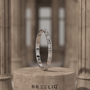 14K Solid Gold Lab Grown Diamond Baguette Ring Minimal Linear Eternity Band Slim Stackable Wedding Jewelry - Product Image 1