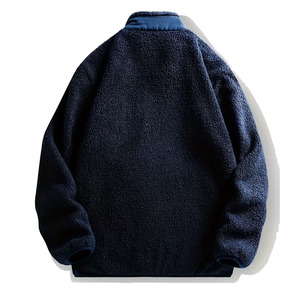 Chaqueta Casual de Forro Polar Sherpa para Hombre, Color Azul Marino, Estilo Urbano Unisex, Cierre Frontal con Cremallera, Invierno, Ecológica, Resistente al Viento - Product Image 3