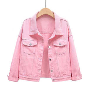 เสื้อโค้ทเดนิมสีชมพูสำหรับผู้หญิง OEM 2026 สไตล์เกาหลี สีลูกกวาด สำหรับฤดูใบไม้ผลิและฤดูใบไม้ร่วง เสื้อคลุมสำหรับวัยรุ่น เสื้อผ้าสตรีทแวร์ แจ็คเก็ตยีนส์ - Product Image 2
