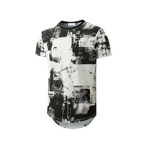 Men's <b>Black</b> White Abstract Print Short Sleeve O-Neck <b>T</b>-<b>Shirt</b> Regular Fit Casual Knitted <b>Long</b> Length Digital Print - Product Image 1