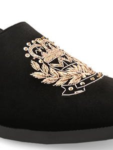 Mocassins à bride en velours noir brodé Asken Atelier pour homme – Chaussures décontractées à enfiler, confortables et toutes saisons - Product Image 2