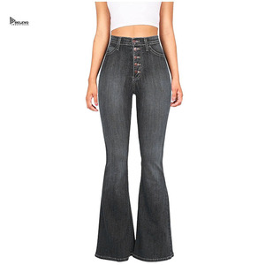 Jean évasé taille haute en denim délavé pour femme Relevo – Qualité supérieure, coupe ajustée, style décontracté, vêtement tendance - Product Image 2