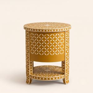 Wholesale Bone Inlay <b>yellow</b> Diamond lattice pattern <b>Bedside</b> <b>Table</b> 2 Drawers Modern Design Living Room Bedroom Use Home Furniture - Product Image 2
