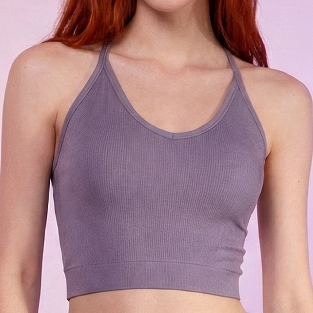 Custom Seamless Ribbed Breathable Quick Dry Tank Top Women High for V Neck Yoga Crop Top Gym Wear Fitness Activewear
