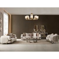Ensemble de canapés de luxe en teck massif, style moderne glamour, velours crème, configuration 3+2+1+1 places, avec table basse à structure dorée, pour appartement, centre commercial et salon